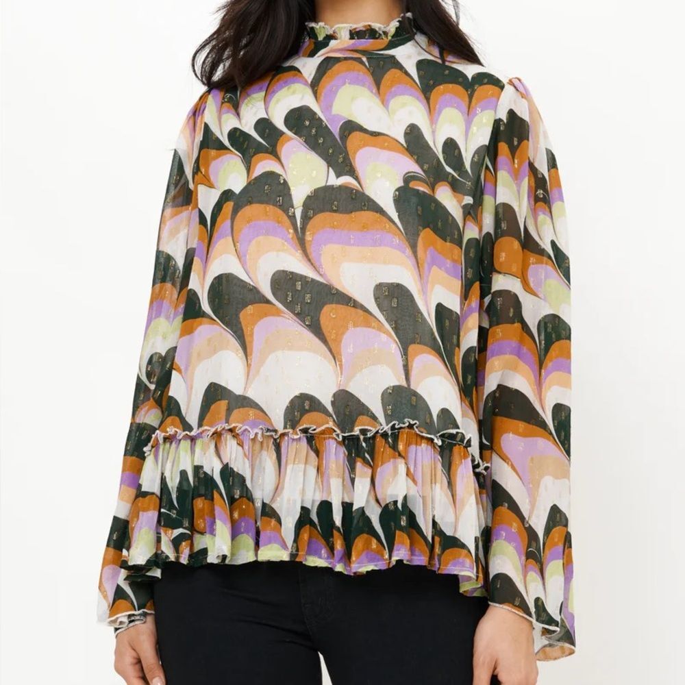 Oliphant Peplum Blouse In Venice Lime Size XS